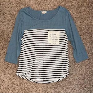 Boho Mixed Media Striped Lace Blue Women's Top Small S